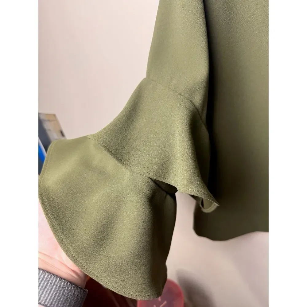 J.Crew Womens Tiered Bell-Sleeve Top Drapey Crepe Loden Green Size 6 Business